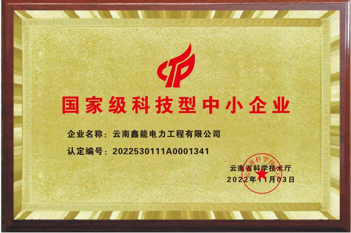 國(guó)家級(jí)科技型中小企業(yè)證書